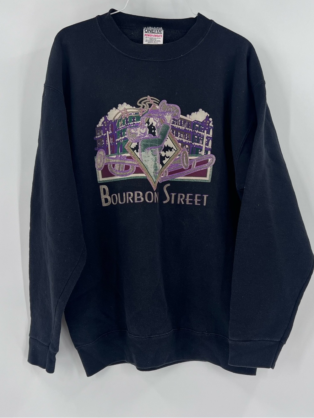 vintage Oneita sweatshirt featuring a Bourbon Street graphic design unisex large